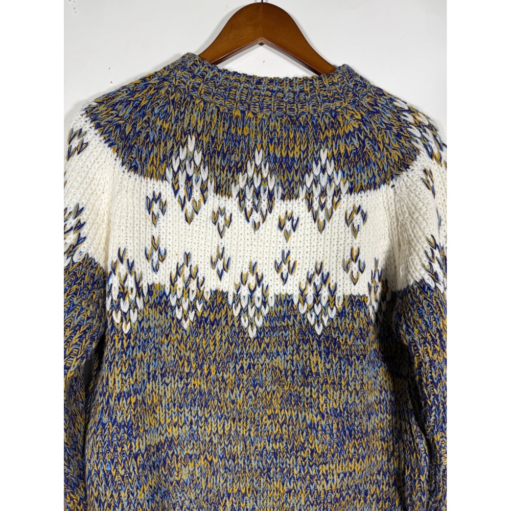 Vintage National Shirt Shops Men Blue Marled Fair Isle Acrylic Sweater Size M